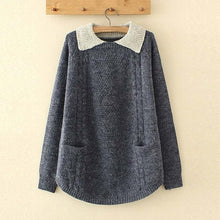 Load image into Gallery viewer, 2019 Winter Women Long Sleeve Casual Lapel Neck Patchwork Sweater Pullover Ladies Loose Jumper Femme Pull Knitted Top Plus Size