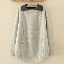 Load image into Gallery viewer, 2019 Winter Women Long Sleeve Casual Lapel Neck Patchwork Sweater Pullover Ladies Loose Jumper Femme Pull Knitted Top Plus Size