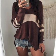 Load image into Gallery viewer, 2019 Women Autumn V Neck Long Sleeve Sweater Female Causal Striped Pullover Knitwear Shirt Oversized Knitted Jumpers Pull Femme