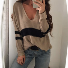 Load image into Gallery viewer, 2019 Women Autumn V Neck Long Sleeve Sweater Female Causal Striped Pullover Knitwear Shirt Oversized Knitted Jumpers Pull Femme
