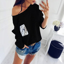 Load image into Gallery viewer, 2019 Plus Size Women Casual Knitted Sweaters Ladies Sexy Off Shoulder Tops Sequined Long Sleeve Shirt Loose Pullover Pull Femme